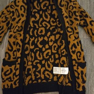Old Navy Girls Black and Mustard Leopard Print Cardigan